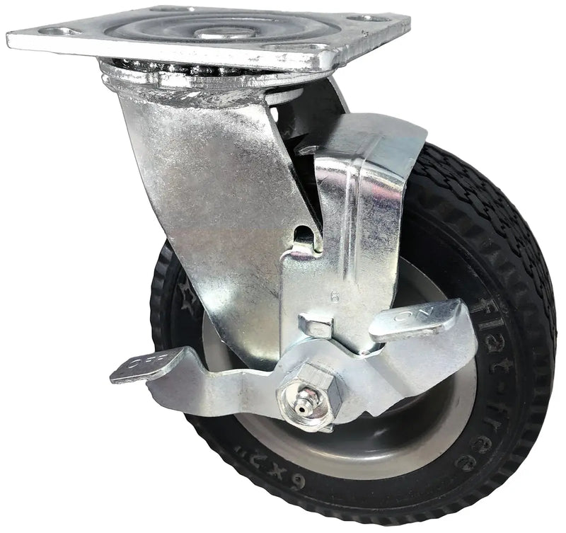 6 Inch Flat Free Swivel Caster with Brake - 250 lbs Capacity | 6 Inch x 2 Inch Foam Filled Tire CasterHeadquarter