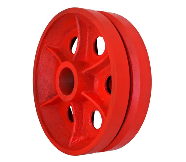 10" X 3" Red Ductile V-Groove Wheel - 7,000 lbs Capacity CasterHQ