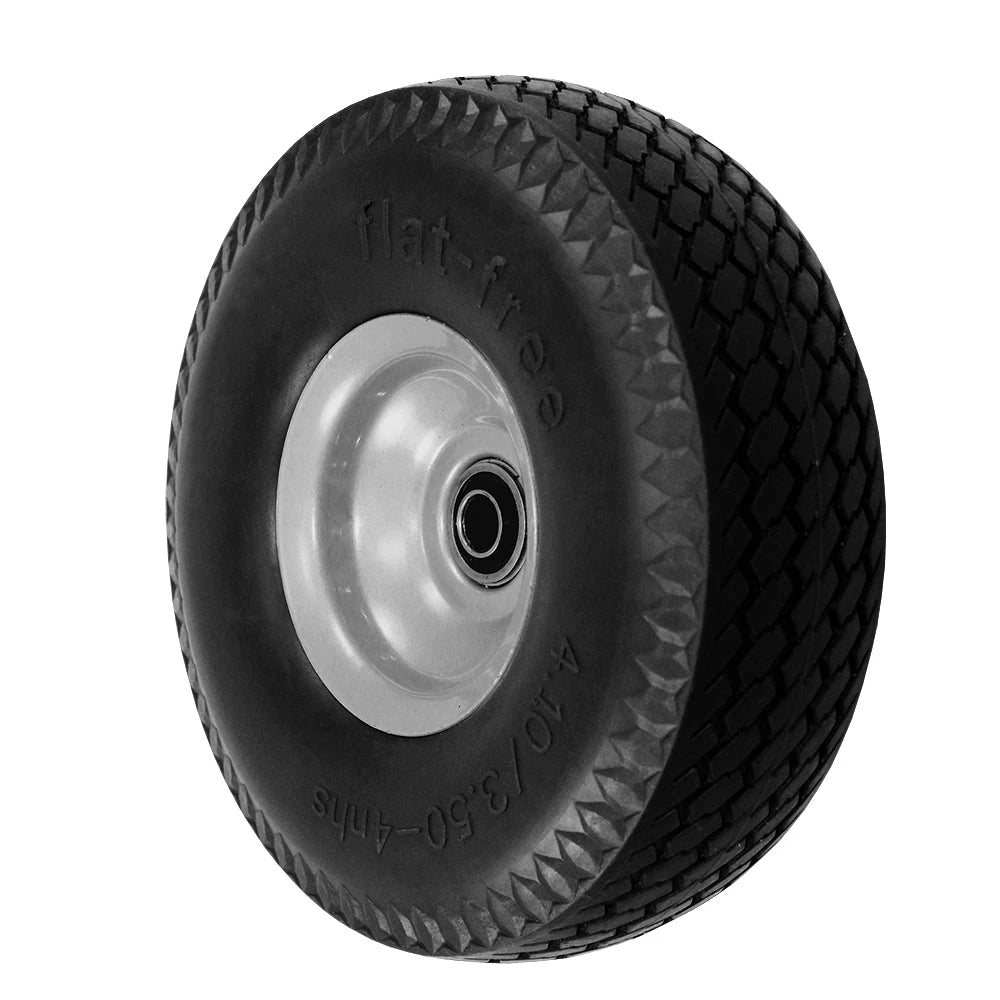 Durastar 10" (410/350-4) x 3-1/2" Flat-Free Offset Hub Wheel, 300 lbs Capacity and 1/2" Flanged Ball Bearing Durastar