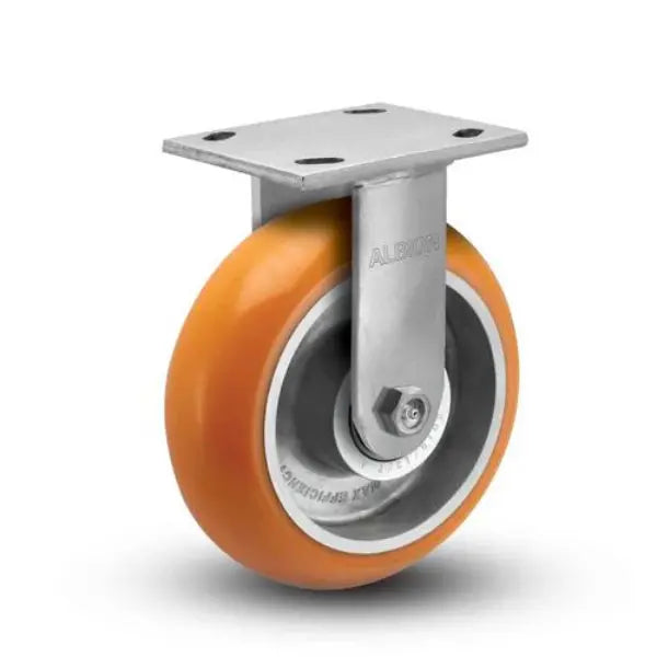Albion Casters 5" x 2" Kingpinless Rigid Caster with MAX-Efficiency Orange Wheel - 4" x 4.5" Plate - High Performance Industrial Caster - Model 110AN05228R Albion-Casters