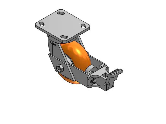 Albion Casters Kingpinless 5" x 2" MAX-Efficiency Orange Caster with Face Brake and 4" x 4.5" Plate - High Durability, Smooth Operation for Industrial Use | Model 110AN05228SFBB Albion-Casters