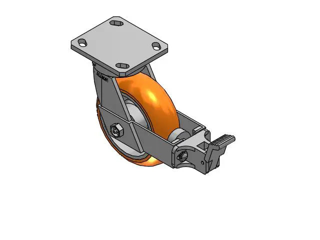 Kingpinless 6"x2" Orange Caster with Face Brake, 1250 lb Capacity, 4"x4.5" Plate, Swivel Radius 9.19", Mount Height 7.5" | MAX-Efficiency Ergonomic Wheel by Albion Casters Albion-Casters