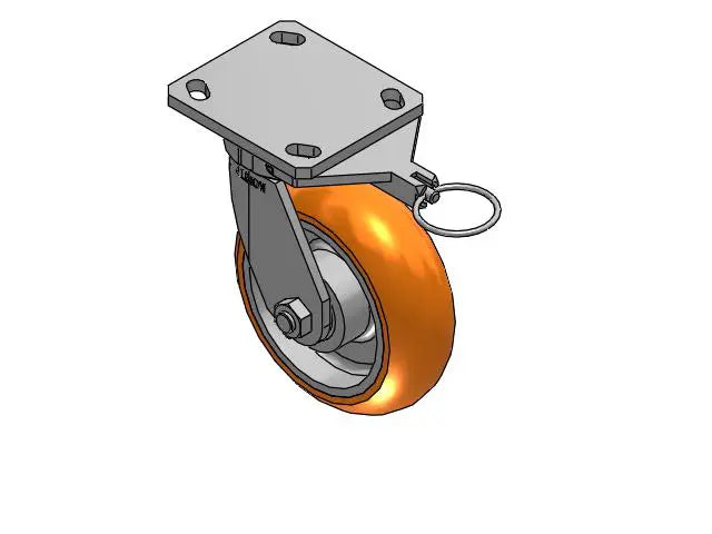 Kingpinless 6"x2" Orange Swivel Lock Caster with 4"x4.5" Plate - 1250 lb Load Capacity, Ergonomic Wheel for Heavy-Duty Use Albion-Casters