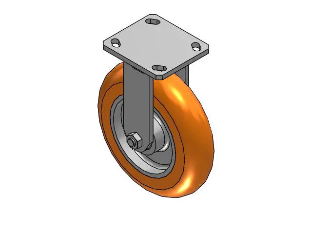 Kingpinless 8"x2" MAX-Efficiency Orange Rigid Caster with 4"x4.5" Plate - 1500 lb Load Capacity, 9.5" Mount Height, Durable Heavy-Duty Caster for Industrial Use Albion-Casters