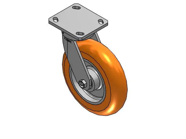 9.5" Height Kingpinless Caster - 8"x2" MAX-Efficiency Orange Swivel Caster with 4"x4.5" Plate, 1500 lb Load Capacity, Ergonomic Design, Ideal for Heavy-Duty Applications Albion-Casters