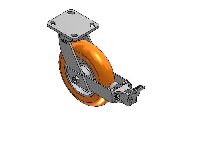 Albion Casters 9.5" Kingpinless 8"x2" MAX-Efficiency Orange Caster with Face Brake and 4"x4.5" Plate - 1500 lb Load Capacity, Durable Swivel Caster for Heavy-Duty Applications Albion-Casters