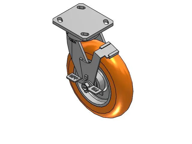 9.5" Height Kingpinless Caster - 8"x2" MAX-Efficiency Orange Side-Lock with 4"x4.5" Plate | 1500 lb Load Capacity, Ergonomic Wheel, Swivel Radius 6.25" | Albion Casters SKU 110AN08228S01FBC Albion-Casters