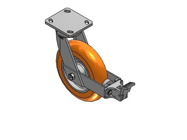 Albion Casters Kingpinless 8" x 2" MAX-Efficiency Orange Polyurethane Caster with Face Brake, 1500 lb Load Capacity, 4" x 4.5" Plate - Heavy-Duty Industrial Caster for Smooth Mobility and Stability Albion-Casters