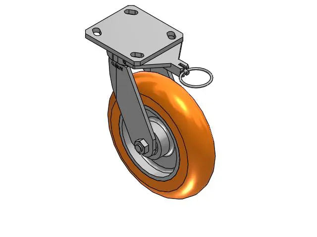 Kingpinless 8"x2" MAX-Efficiency Orange Caster with 4"x4.5" Plate & Swivel Lock - 1500 lb Load Capacity, Ergonomic Wheel, Albion Casters SKU: 110AN08228SL Albion-Casters