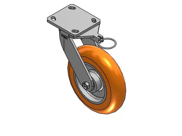 Lead Kingpinless 8"x2" Orange Caster with 4"x4.5" Plate and Swivel Lock | 1500 lb Load Capacity | Ergonomic Swivel Caster | Albion Casters 110AN08228SLX Albion-Casters