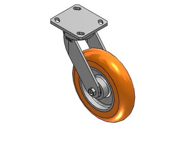 Ext. Lead Kingpinless 8"x2" MAX-Efficiency Orange Caster - 1500 lb Load Capacity, 4"x4.5" Plate, 10.13" Mount Height, 7.5" Swivel Radius Albion-Casters