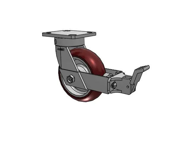 Albion Casters Kingpinless 6" x 2" MAX-Efficiency Caster with Face Brake & 4" x 4.5" Plate - Maroon - High Performance Model 110AX06228SFBB Albion-Casters