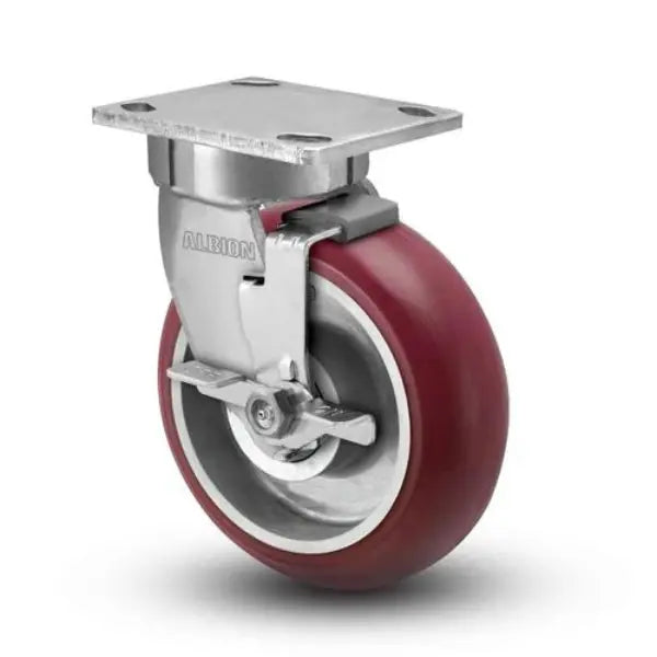 Albion Casters 6" x 2" Kingpinless Side Locking Caster with MAX-Efficiency Maroon Wheel - Durable 4" x 4-1/2" Top Plate - Model 110AX06228SFBC for Heavy-Duty Equipment Albion-Casters