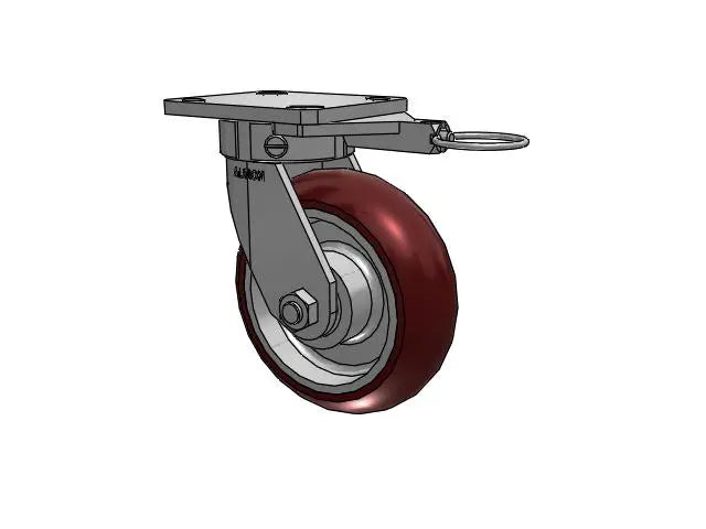 Kingpinless 6"x2" Swivel Lock Caster with 4"x4.5" Plate - 1250 lb Load Capacity - Ergonomic Maroon Wheel for Heavy-Duty Applications Albion-Casters