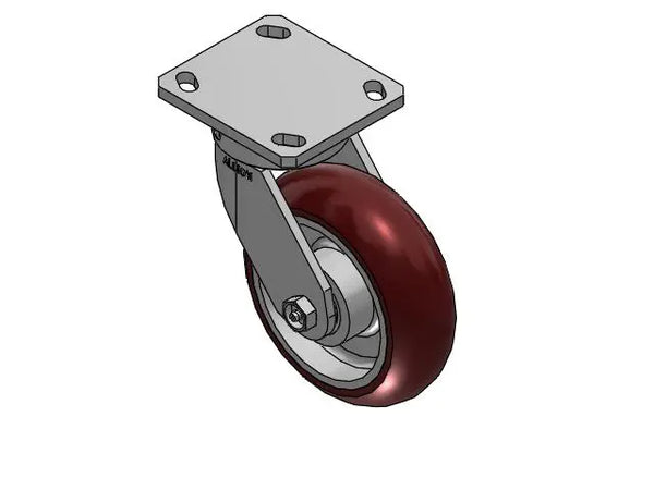 Albion Casters 6x2 Inch Kingpinless Caster with Extended Lead - MAX-Efficiency Maroon Rubber, 4x4.5 Inch Plate, Model 110AX06228SX Albion-Casters