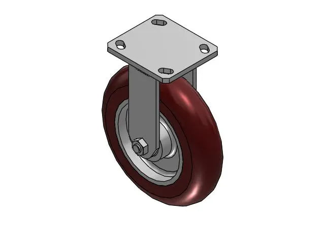 Kingpinless 8"x2" Maroon Rigid Caster with 1500 lb Load Capacity - 4"x4.5" Plate, Ergonomic Wheel, Albion Casters SKU 110AX08228R01 Albion-Casters