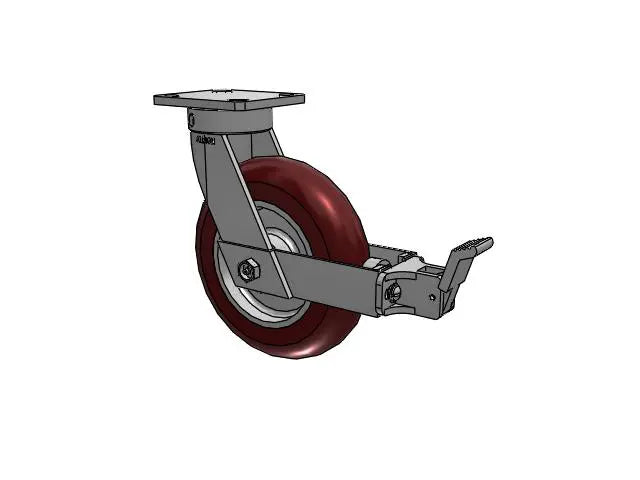 Kingpinless 8"x2" Maroon Caster with Face Brake and 4"x4.5" Plate - 1500 lb Load Capacity, Ergonomic Design, High Efficiency, Swivel Radius 10.75" Albion-Casters