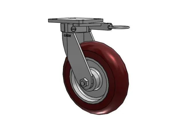 Kingpinless 8"x2" Maroon Caster with Swivel Lock - 1500 lb Capacity, 4"x4.5" Plate, Ergonomic Design by Albion Casters Albion-Casters