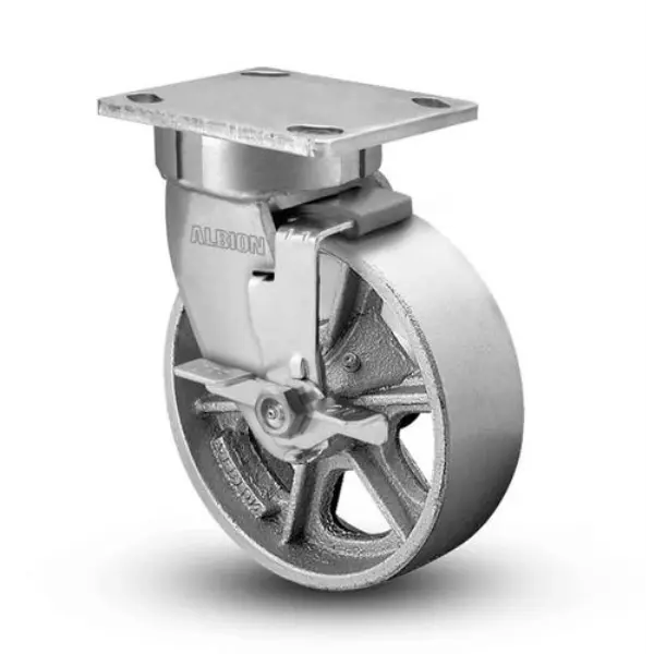 Heavy-Duty 4"x2" Kingpinless Side Locking Caster with Cast Iron Wheel, 1000 lb Load Capacity Albion-Casters