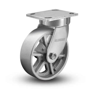 Albion 5"x2" Cast Iron Swivel Kingpinless Caster 4"x4-1/2" Plate – 1300 lb