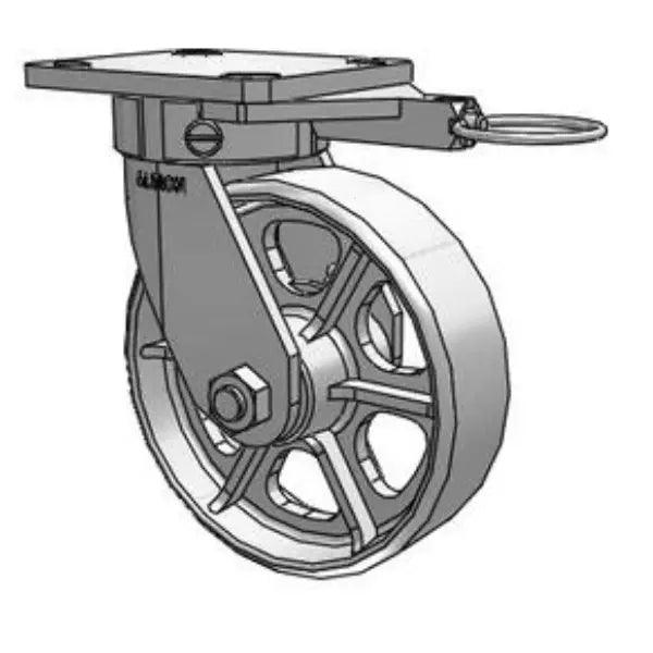 6x2 Kingpinless Cast Iron Wheel Caster with 4x4.5 Plate, Swivel Lock, 1400 lb Load Capacity Albion-Casters