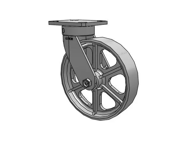 Albion Casters 9.5" Height Kingpinless Cast Iron Wheel Caster - 8" x 2" Heavy-Duty Caster with 4" x 4.5" Plate - Model 110CA08201S01 Albion-Casters