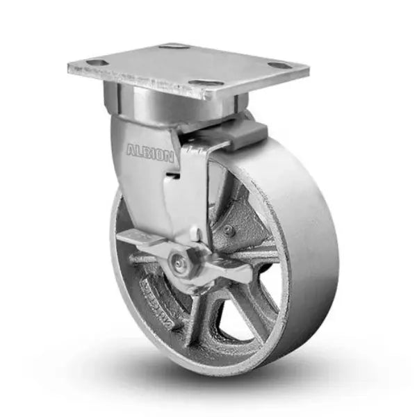 8"x2" Kingpinless Side Locking Caster with Heavy-Duty Cast Iron Wheel, 1800 lb Capacity Albion-Casters
