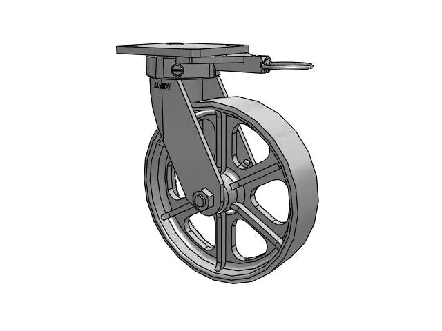 Albion Casters Kingpinless 8" x 2" Cast Iron Wheel Caster with Swivel Lock - Heavy-Duty 4" x 4.5" Plate, Model 110CA08201SL Albion-Casters