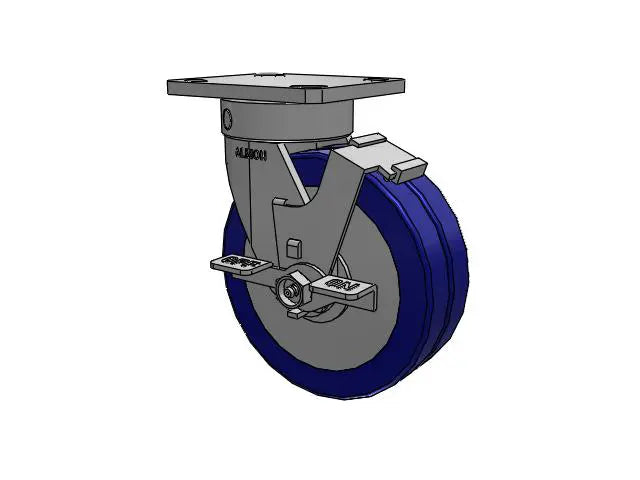 Kingpinless 6"x2" Swivel-EAZ Flat Wheel Caster with Side-Lock, 4"x4.5" Plate, 1900 lb Capacity - Ergonomic Swivel Caster by Albion Casters Albion-Casters