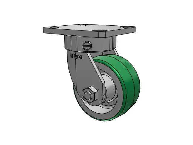 Albion Casters 4" x 2" Kingpinless Swivel Caster - Polyurethane-on-Aluminum Wheel, 4" x 4-1/2" Top Plate, High-Durability for Industrial Use - Model 110PD04201S Albion-Casters