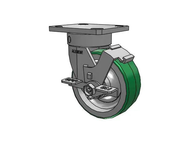 Albion Casters 5 Inch x 2 Inch Kingpinless Locking Caster | Polyurethane-on-Aluminum Wheel | 4x4.5 Inch Top Plate | Heavy-Duty Performance - Model 110PD05201SFBC Albion-Casters
