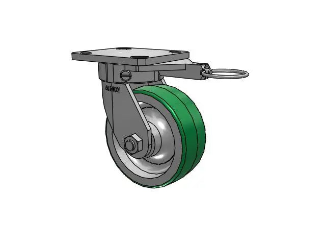 Albion Casters Kingpinless 5" x 2" Polyurethane-on-Aluminum Swivel Caster with Lock - Heavy-Duty 4" x 4.5" Plate | Model 110PD05201SL Albion-Casters