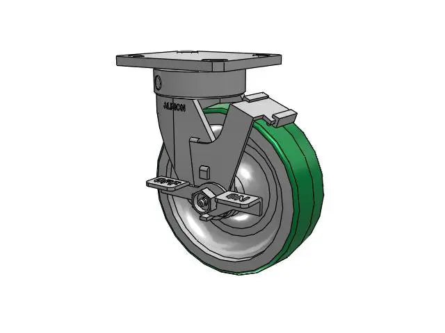 Albion Casters 6" x 2" Kingpinless Locking Caster - Polyurethane-on-Aluminum Wheel, 4" x 4-1/2" Top Plate, High Load Capacity - Model 110PD06201SFBC Albion-Casters