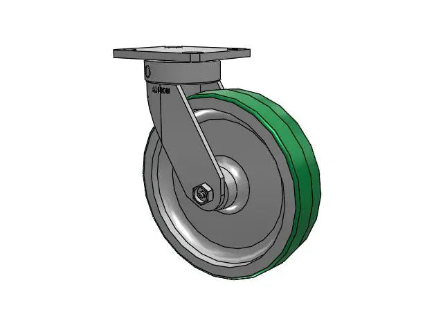 Albion Casters 9.5" Kingpinless Caster - 8" x 2" Polyurethane-on-Aluminum Wheel with 4" x 4.5" Plate, Heavy-Duty for Industrial Use - Model 110PD08201S01 Albion-Casters