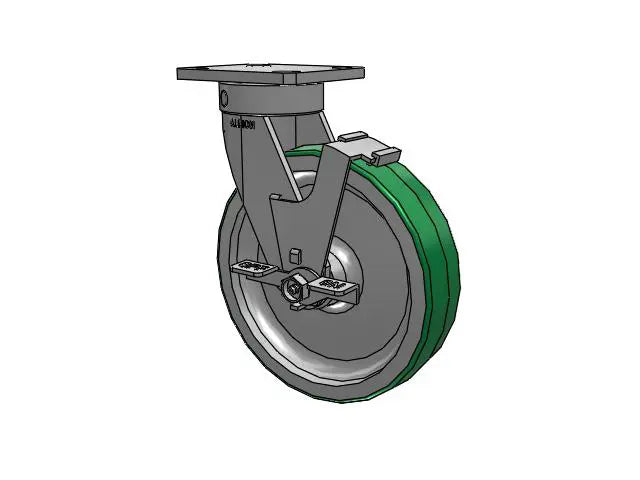Albion Casters 8x2 Kingpinless Locking Caster - Polyurethane-on-Aluminum Wheel, 4x4.5 Plate, Heavy-Duty Industrial Caster - Model 110PD08201SFBC Albion-Casters