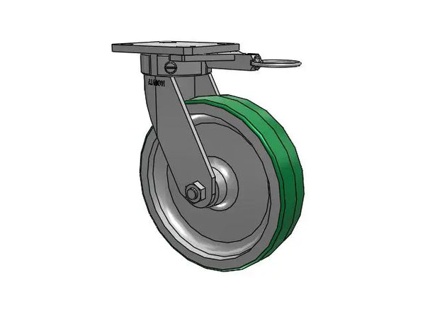 Albion Casters Kingpinless 8" x 2" Polyurethane-on-Aluminum Caster with 4" x 4.5" Plate and Swivel Lock - Heavy-Duty Performance and Stability Albion-Casters