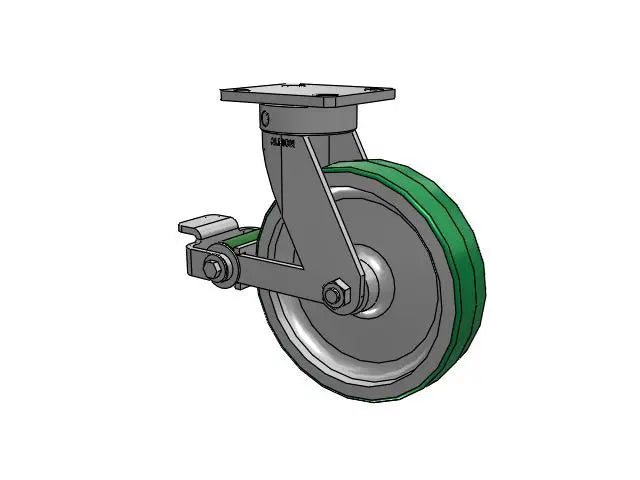 Albion Casters Kingpinless 8" x 2" Polyurethane Caster with Poly-Cam Brake and 4" x 4.5" Plate - Heavy-Duty Aluminum Caster for Industrial Use - Model 110PD08201SP Albion-Casters