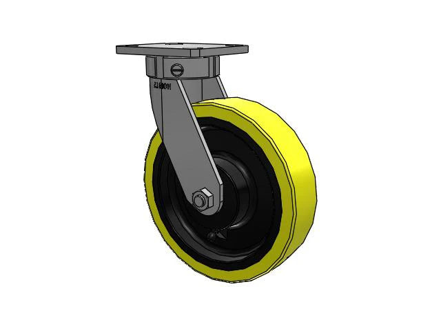 Kingpinless 8"x2" HD Poly-on-Iron Caster with 4"x4.5" Plate - 2000 lb Load Capacity, Swivel Radius 6.25" | Heavy-Duty Industrial Caster for Equipment and Machinery Albion-Casters