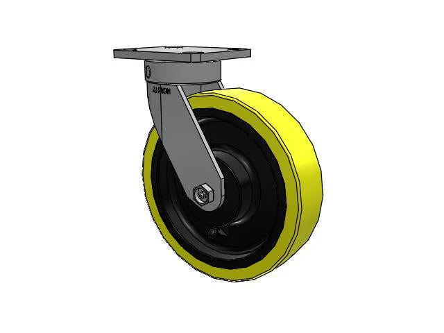 9.5" Height Kingpinless 8"x2" HD Poly-on-Iron Caster with 4"x4.5" Plate | 2000 lb Load Capacity | Heavy-Duty Ergonomic Swivel Caster for Industrial Use Albion-Casters