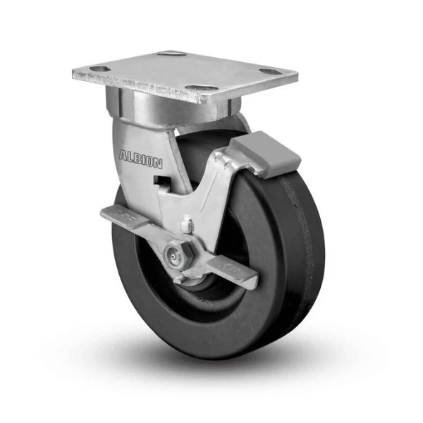 Albion Casters 4"x2" Kingpinless Top Lock Caster - USA-Made Phenolic Wheel, 1250 lb Capacity Albion-Casters