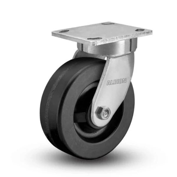 Albion-Casters 6" x 2" USA-Made Kingpinless Swivel Caster with Phenolic Wheel - Heavy-Duty 1200 lb Load Capacity, Industrial Top Plate Mount - 110TM06201S Albion-Casters