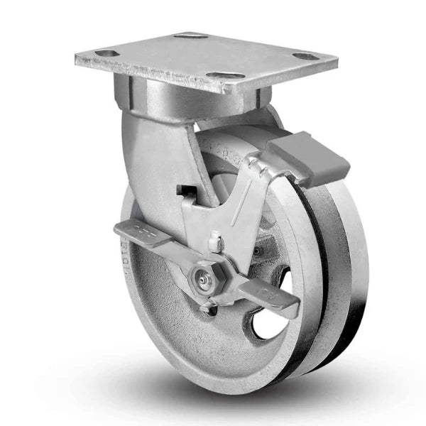 4"x2" Kingpinless V-Groove Cast Iron Swivel Caster | 800 lb Capacity | 4"x4.25" Plate | 110VG04201SFBC Albion-Casters