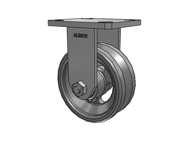 Albion Casters 5x2 Kingpinless Rigid Caster with V-Groove Cast Iron Wheel - Heavy-Duty Industrial Caster for Rail Systems - Model 110VG05201R Albion-Casters