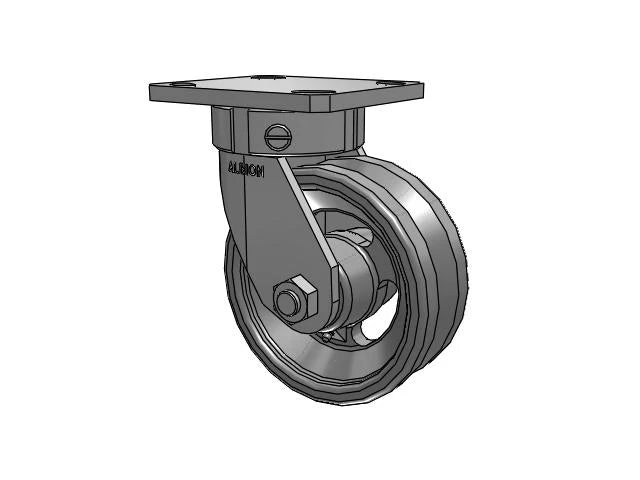 Albion Casters 5x2 Kingpinless Swivel Caster with V-Groove Cast Iron Wheel - Heavy-Duty Industrial Caster for Rail Systems and Equipment Albion-Casters