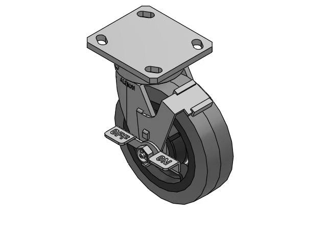 Albion Casters 6 x 2 Inch Kingpinless Locking Caster with Ergonomic Advanced Rubber Wheel and 4 x 4-1/2 Inch Top Plate - Heavy Duty Industrial Caster Model 110XS06229SFBC Albion-Casters