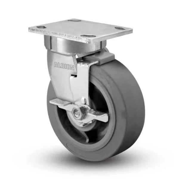 Albion Casters 8" x 2" Kingpinless Locking Caster with X-tra Soft Advanced Rubber Wheel - Heavy-Duty, Quiet Operation, 675 lb Capacity - SKU 110XS08201SFBC - Made in USA Albion-Casters