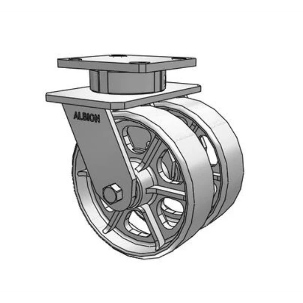 2000 lb Capacity Dual Wheel Kingpinless Swivel Caster - 6" x 2" Cast Iron Wheels Albion-Casters