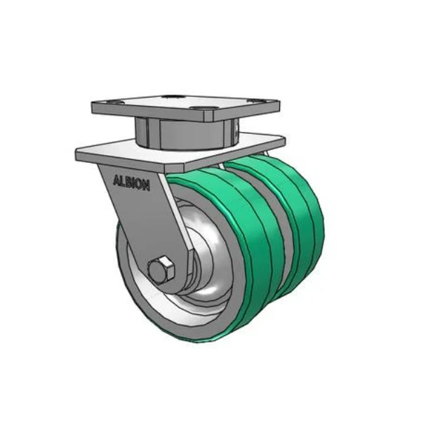 Dual Wheel Kingpinless Caster 5"x2" Poly-Aluminum 2000lb Capacity 4"x4.5" Plate (115PD05201S) Albion-Casters