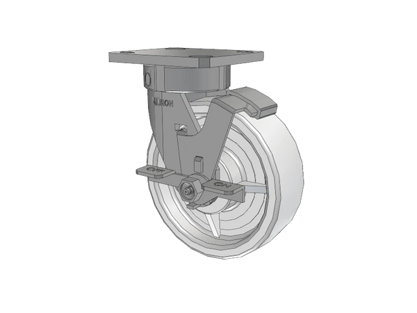Albion Casters Stainless Kingpinless Caster - 6" x 2" White Nylon Wheel with Side-Lock and 4" x 4.5" Plate | Heavy-Duty Industrial Caster - Model 120NW06201SFBD Albion-Casters