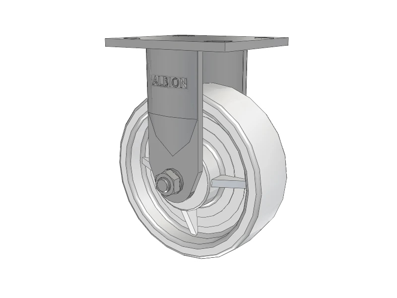 Albion Casters Stainless Kingpinless Rigid Caster - 6" x 2" White Nylon Wheel, 4" x 4.5" Plate, Heavy-Duty Load Capacity, Model 120NW06251R Albion-Casters